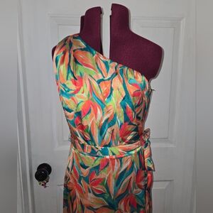 Nicole Miller Tropical One-Shoulder Maxi Dress 4